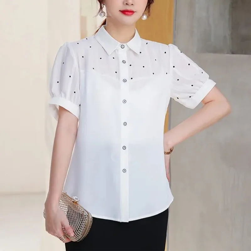 Women's Clothing Button Cardigan Short Sleeve Polka Dot Printing Chiffon Shirt Turn-down Collar Summer All-match Clothes Tops
Women's Clothing Button Cardigan Short Sleeve Polka Dot Printing Chiffon Shirt Turn-down Collar Summer All-match Clothes Tops