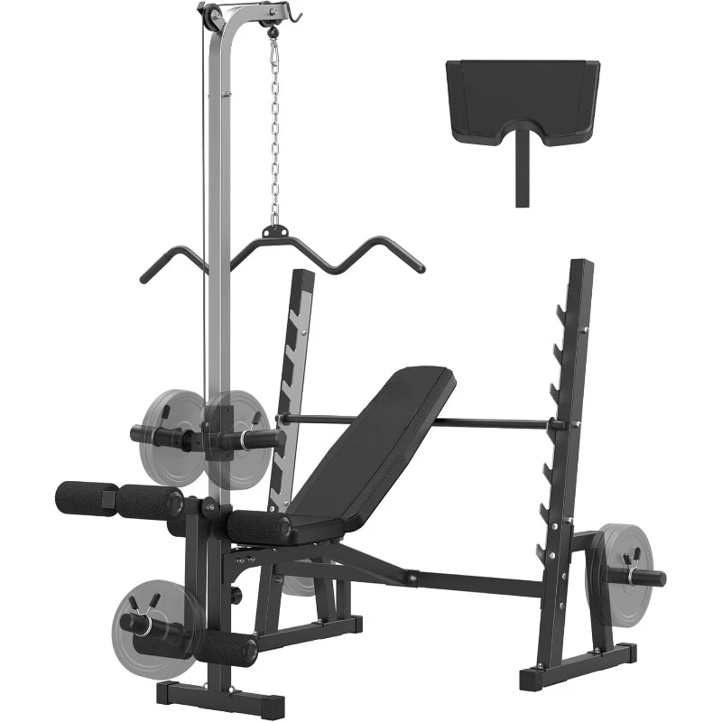 Weight Bench with LAT Pulldown Pulley System Preacher Curl Pad Workout Bench Press Multi-Function Weight Lifting Gym/Home Gym
Weight Bench with LAT Pulldown Pulley System Preacher Curl Pad Workout Bench Press Multi-Function Weight Lifting Gym/Home Gym