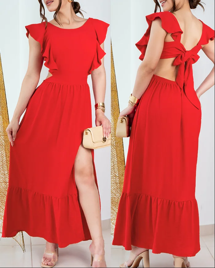 French Elegant Evening Dresses Lotus Leaf Edge Backless Lace Up Dress Sexy High Waisted A-Line Dress Women's Summer Beach Dress
French Elegant Evening Dresses Lotus Leaf Edge Backless Lace Up Dress Sexy High Waisted A-Line Dress Women's Summer Beach Dress