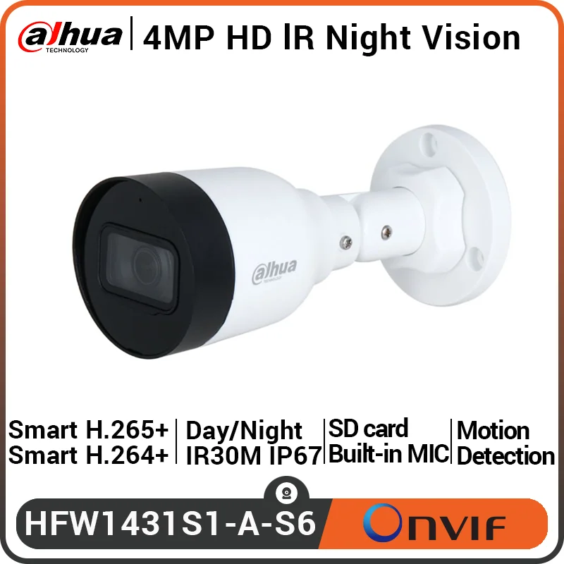 Dahua IPC-HFW1431S1-A-S6 4MP Outdoor Waterproof IP67 Bullet Camera Night Vision 30m Security Monitor Human Detection Built-mic
Dahua IPC-HFW1431S1-A-S6 4MP Outdoor Waterproof IP67 Bullet Camera Night Vision 30m Security Monitor Human Detection Built-mic