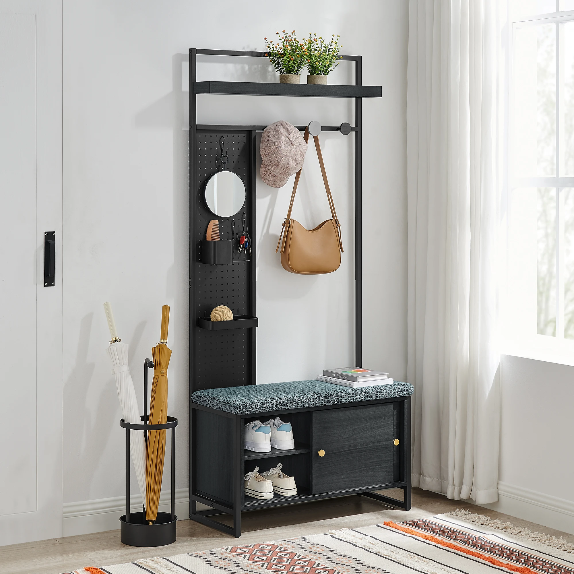 #Customized 3-In-1 Metal Coat Rack Stand New Design Saves Space Hall Tree with Storage Bench