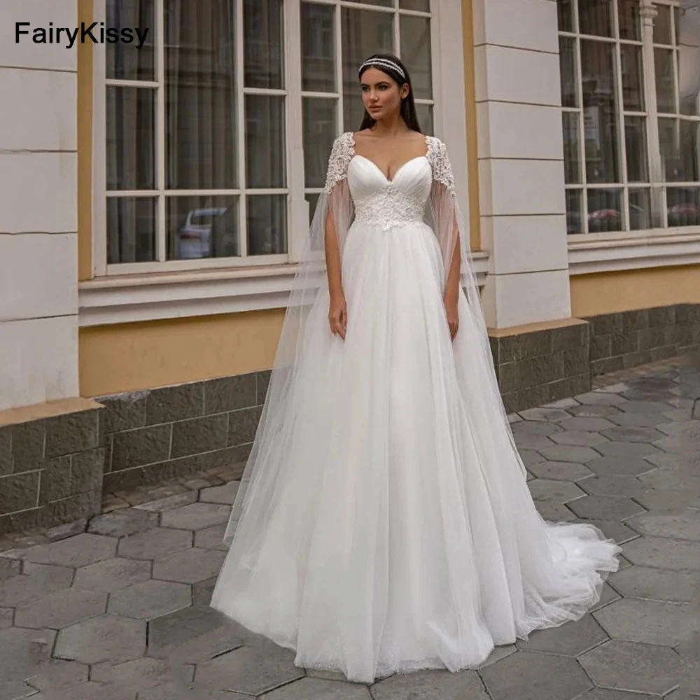 FairyKissy Plus Size V-Neck Wedding Dress Short Cap Sleeves Appliques Backless Lace Up Tulle Bride Gown Beach vestido de novia
FairyKissy Plus Size V-Neck Wedding Dress Short Cap Sleeves Appliques Backless Lace Up Tulle Bride Gown Beach vestido de novia