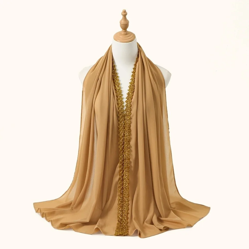 Chiffon Material Eid al-Fitr Hijab Golden Wave Soft Breathable Modest Covering Scarf Solid Color Premium Embroidery Shawl Wrap
Chiffon Material Eid al-Fitr Hijab Golden Wave Soft Breathable Modest Covering Scarf Solid Color Premium Embroidery Shawl Wrap