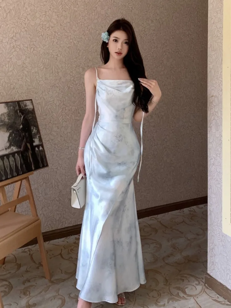 Elegant Print Mermaid Dresses Women Sexy Backless Evening Party Dress Casual Slim Waist Vestidos Spring Summer New Fashion
Elegant Print Mermaid Dresses Women Sexy Backless Evening Party Dress Casual Slim Waist Vestidos Spring Summer New Fashion