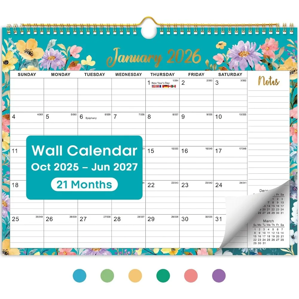 Monthly Wall Calendar 2026-2027, 11.5" x 14.8", Spiral Binding, Ideal for Home or Office, Floral Design
Monthly Wall Calendar 2026-2027, 11.5" x 14.8", Spiral Binding, Ideal for Home or Office, Floral Design