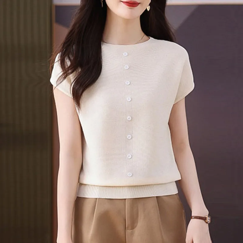 Sueters De Mujer New Summer O-Neck Knitted Sweater Women Pullovers Short Sleeve Knit Sweater Pullover Women Tops Sweaters Q3742
Sueters De Mujer New Summer O-Neck Knitted Sweater Women Pullovers Short Sleeve Knit Sweater Pullover Women Tops Sweaters Q3742