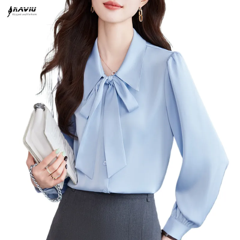 NAVIU Korean Autumn Blusas Women Vintage Satin Chiffon Bow Tie Chiffon Long Sleeve Casual Blouses Work Offie Shirt Blue White
NAVIU Korean Autumn Blusas Women Vintage Satin Chiffon Bow Tie Chiffon Long Sleeve Casual Blouses Work Offie Shirt Blue White