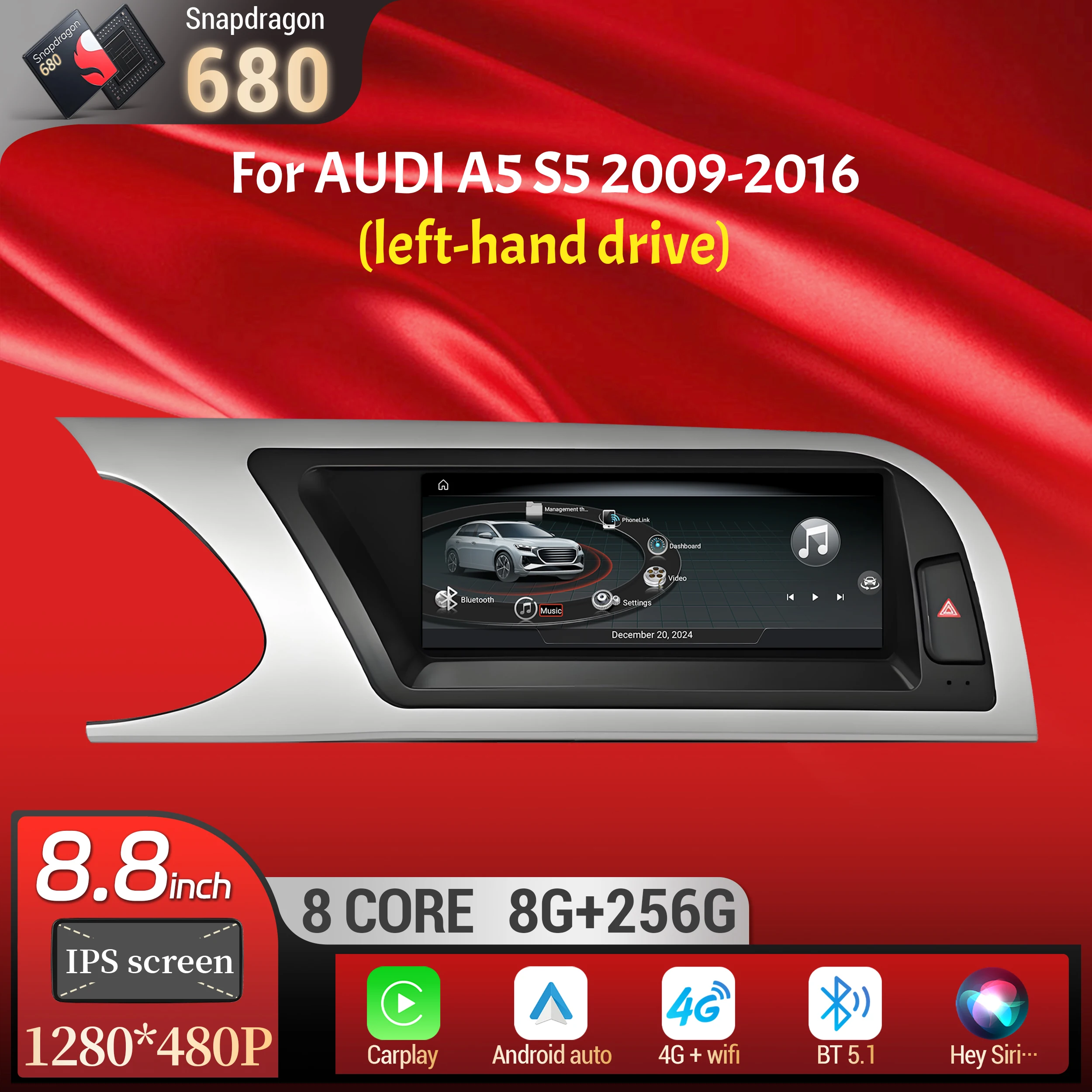 8,8-дюймовый экран для леворульных автомобилей на Android 14 для Audi A5 S5 2009-2016, 4G, беспроводной Bluetooth, CarPlay, Qualcomm Snapdragon 680, стереосистема
8,8-дюймовый экран для леворульных автомобилей на Android 14 для Audi A5 S5 2009-2016, 4G, беспроводной Bluetooth, CarPlay, Qualcomm Snapdragon 680, стереосистема