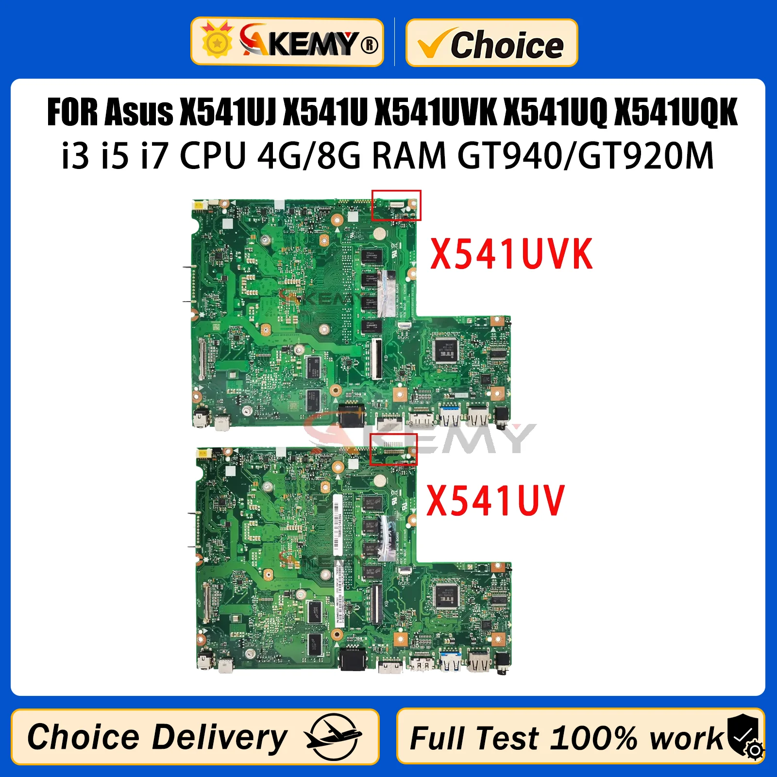 AKEMY X541UV Mainboard For Asus X541UJ X541U X541UVK X541UQ X541UQK Laptop Motherboard With i3 i5 i7 CPU 4G/8G RAM GT940/GT920M
AKEMY X541UV Mainboard For Asus X541UJ X541U X541UVK X541UQ X541UQK Laptop Motherboard With i3 i5 i7 CPU 4G/8G RAM GT940/GT920M