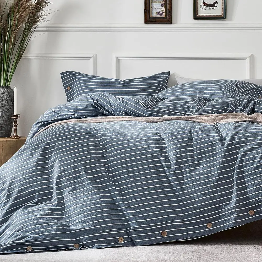 Cotton Duvet Cover ull Size - Blue Pinstriped Comorter Cover with Button 100% Washed Cotton 3PCS Breathable Sot Solid Bedding Se
Cotton Duvet Cover ull Size - Blue Pinstriped Comorter Cover with Button 100% Washed Cotton 3PCS Breathable Sot Solid Bedding Se