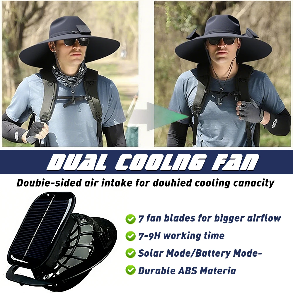 Dual Cooling Fan Sun Hat Solar and USB Rechargeable Wide Brim UV Protection Bucket Hat with Chin Strap for Outdoor Work Hiking Fishing
Dual Cooling Fan Sun Hat Solar and USB Rechargeable Wide Brim UV Protection Bucket Hat with Chin Strap for Outdoor Work Hiking Fishing