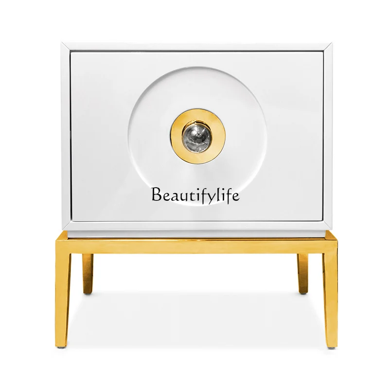 Light luxury modern white environmentally friendly paint bedside table transparent acrylic handle square stainless steel feet
Light luxury modern white environmentally friendly paint bedside table transparent acrylic handle square stainless steel feet