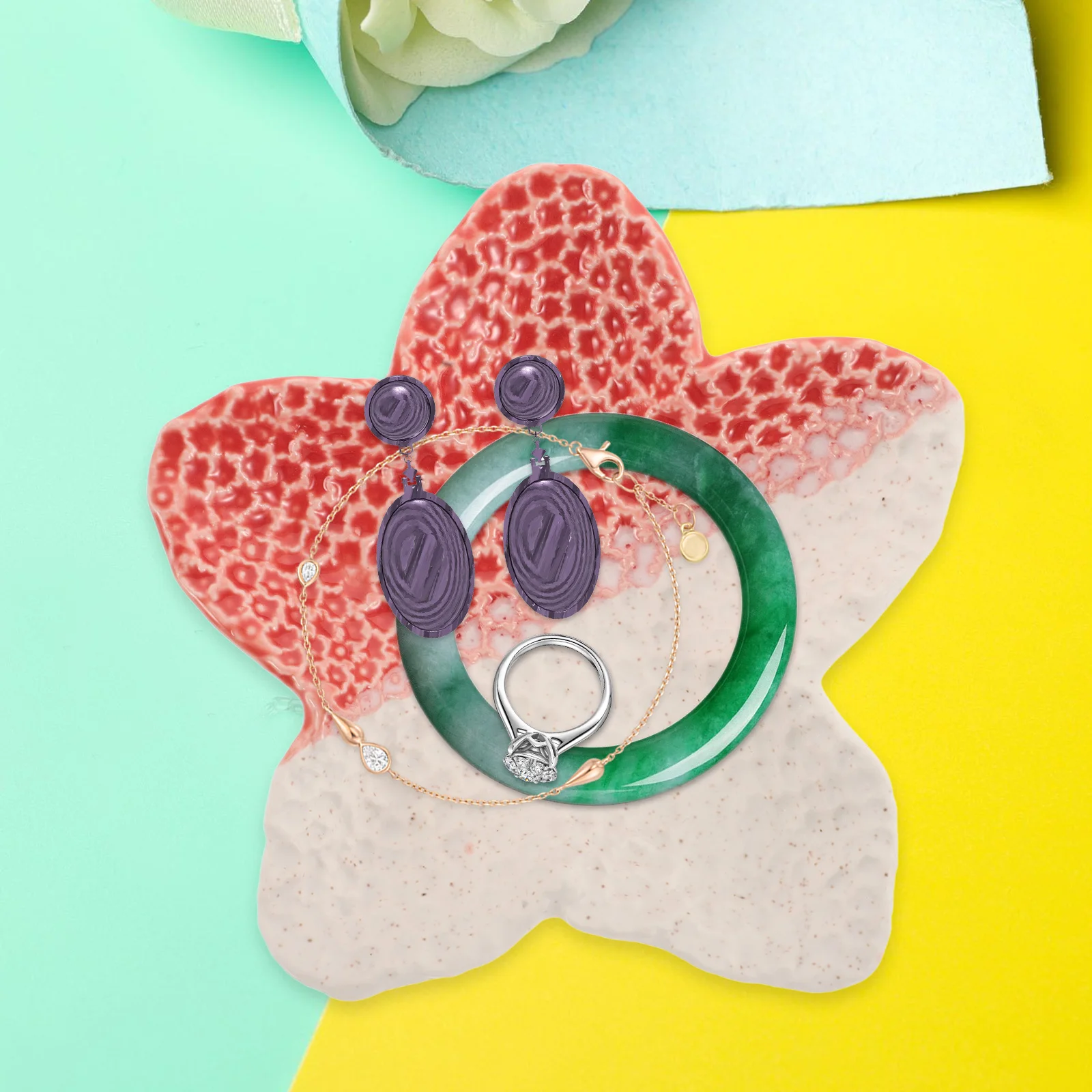 Ceramic Jewelry Holder Plate Small Decorative Jewelry Dish Rings Earrings Ocean Style Vanity Trinket Dish Ocean Bowl 
Ceramic Jewelry Holder Plate Small Decorative Jewelry Dish Rings Earrings Ocean Style Vanity Trinket Dish Ocean Bowl