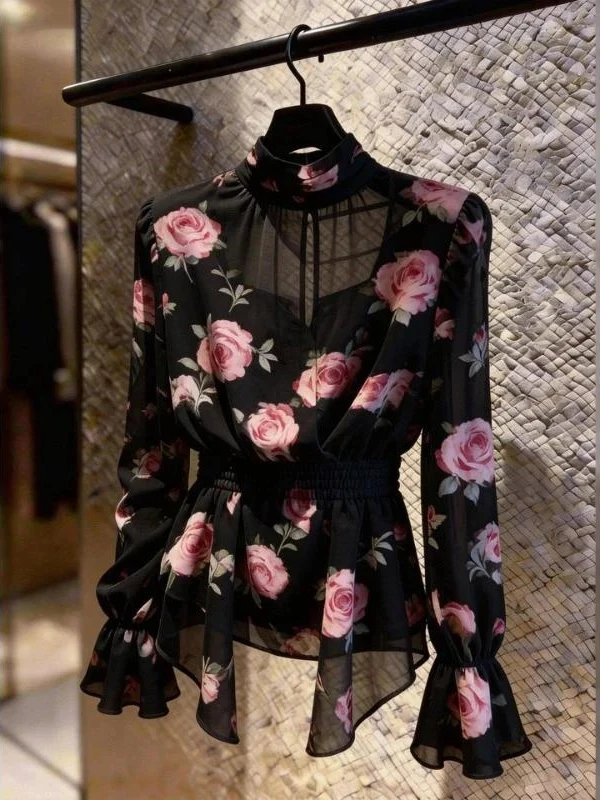 Elegant Black Floral Long Sleeve Shirt Women's plus Size Spring Summer New Style Slimming Personality Top French Style Loose Fit
Elegant Black Floral Long Sleeve Shirt Women's plus Size Spring Summer New Style Slimming Personality Top French Style Loose Fit