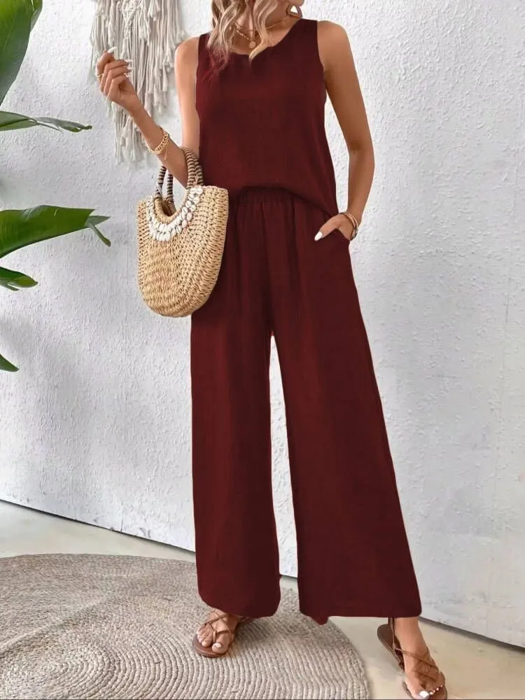 Simple Solid Color Back Hollow Lace Sleeveless Vest Wide-leg Trousers Two-piece Set Women's Personality Street Style Set
Simple Solid Color Back Hollow Lace Sleeveless Vest Wide-leg Trousers Two-piece Set Women's Personality Street Style Set