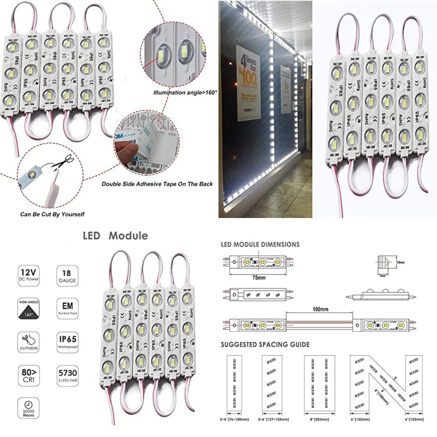 Led Module, LED Windows Lights 6000K 200pcs 99Feet 5730 SMD 150LM Per LED Module IP65 Waterproof for Letter Sign Advertising Si
Led Module, LED Windows Lights 6000K 200pcs 99Feet 5730 SMD 150LM Per LED Module IP65 Waterproof for Letter Sign Advertising Si