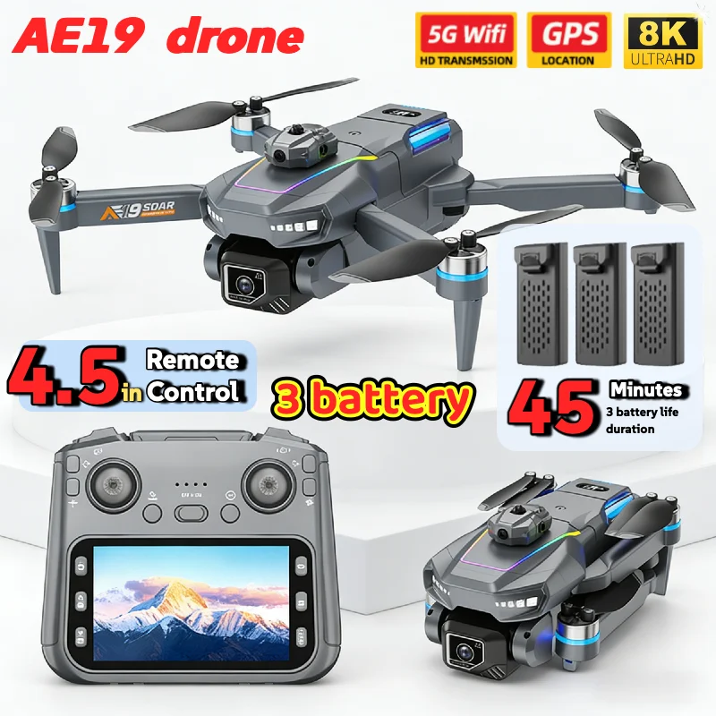 AE19 GPS Дрон 4,3 дюйма ЖК-дисплей 8K 4K Dual Cam FPV 360 ° Предотвращение препятствий 3, варианты батареи, профессиональный радиоуправляемый квадрокоптер для подарков и игрушек
AE19 GPS Дрон 4,3 дюйма ЖК-дисплей 8K 4K Dual Cam FPV 360 ° Предотвращение препятствий 3, варианты батареи, профессиональный радиоуправляемый квадрокоптер для подарков и игрушек