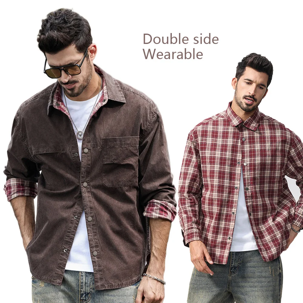 Double Side Wearable Cotton Cargo Shirts Men Streetwear Vintage Fashion Loose Casual Long Sleeve Plaid Shirts Style Jacket Coat
Double Side Wearable Cotton Cargo Shirts Men Streetwear Vintage Fashion Loose Casual Long Sleeve Plaid Shirts Style Jacket Coat