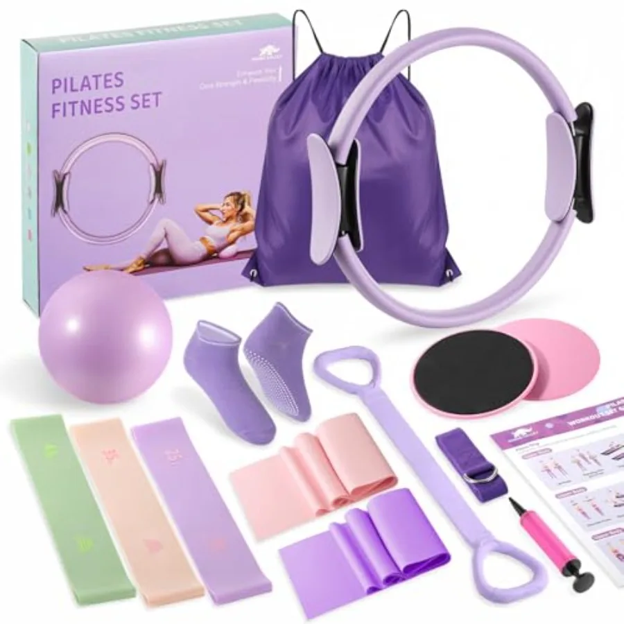 Rhino Valley Home Pilates Kit for Women with 13'' Magic Circle Mini Ball 5 Resistance Bands Bag Guides Beginner Full-Body Exerc
Rhino Valley Home Pilates Kit for Women with 13'' Magic Circle Mini Ball 5 Resistance Bands Bag Guides Beginner Full-Body Exerc