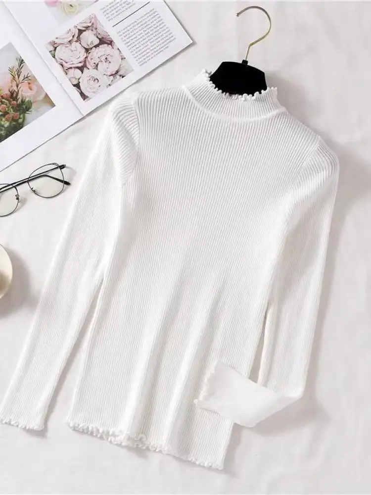 Корейская мода 2025 г., женский однотонный тонкий универсальный свитер с высоким воротом, осень-зима, пуловер с длинными рукавами, вязаные топы, простота 
Корейская мода 2025 г., женский однотонный тонкий универсальный свитер с высоким воротом, осень-зима, пуловер с длинными рукавами, вязаные топы, простота