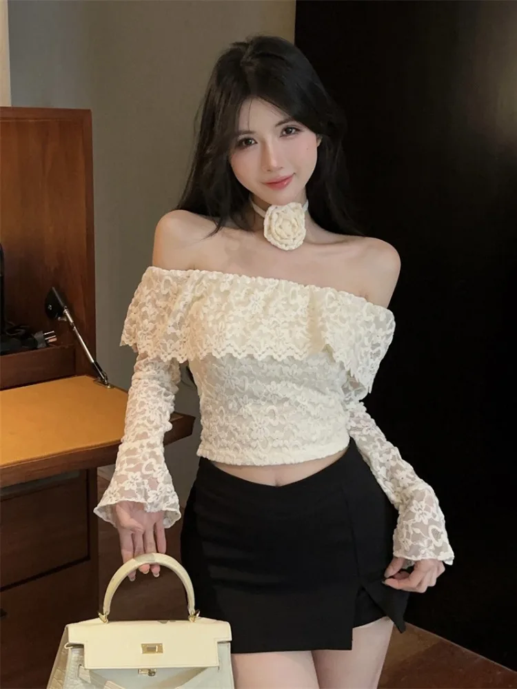 Chic Pure Desire One Shoulder Lace Trim Slim Fit Long Sleeve Spicy Short Top for Women Autumn Fashion Commute Style Pear Body...
Chic Pure Desire One Shoulder Lace Trim Slim Fit Long Sleeve Spicy Short Top for Women Autumn Fashion Commute Style Pear Body...