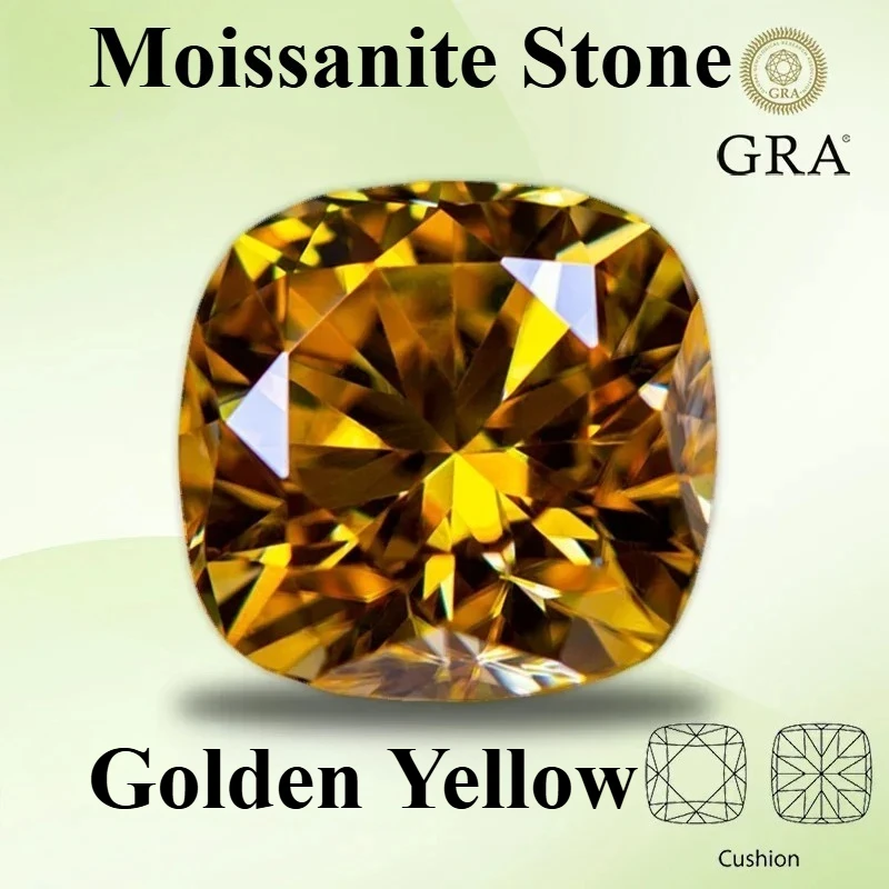 Moissanite Diamond Golden Yellow Color Cushion Cut Lab Created Gemstone for Charms Women Jewelry Making with GRA Certificate
Moissanite Diamond Golden Yellow Color Cushion Cut Lab Created Gemstone for Charms Women Jewelry Making with GRA Certificate