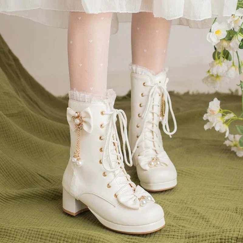 Ruffles Vintage Lolita Women Wedding Boots Black White Pink Lace Up Chunky Block Square High Heels Thick Platform Gothic Shoes
Ruffles Vintage Lolita Women Wedding Boots Black White Pink Lace Up Chunky Block Square High Heels Thick Platform Gothic Shoes