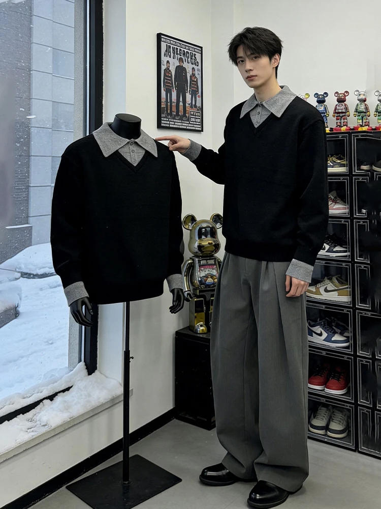 American Sle Men's Knitted Sweater V-Ne Fake Two-Piece Outerwear Inner Match Spring Autumn Casual Faion
American Sle Men's Knitted Sweater V-Ne Fake Two-Piece Outerwear Inner Match Spring Autumn Casual Faion