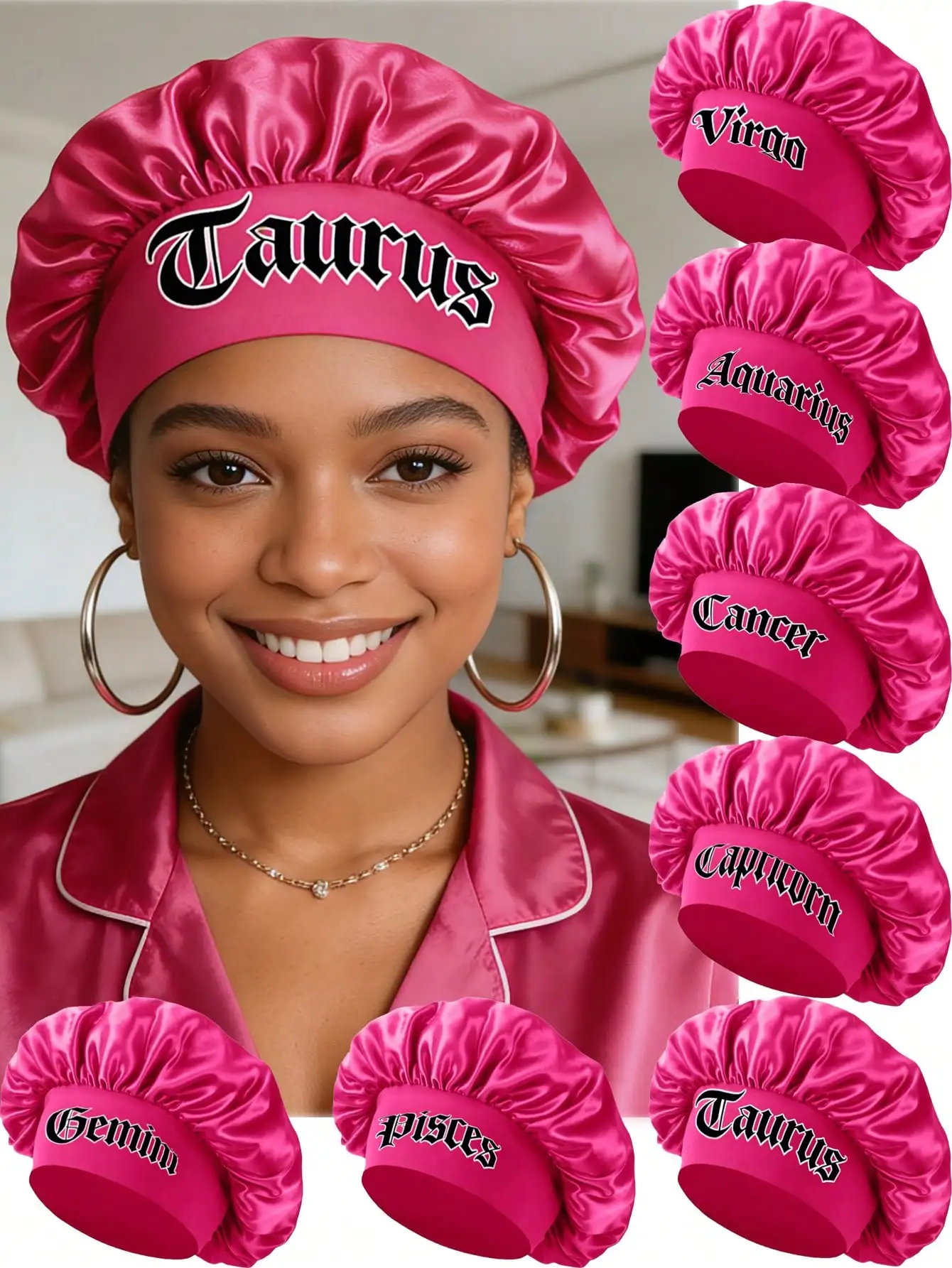 1PC Rose Red Satin Sleep Cap 12 Zodiac Print Silk Hair Care Cap Large Size Lightweight Breathable Hat with Loose Elastic Band for Women
1PC Rose Red Satin Sleep Cap 12 Zodiac Print Silk Hair Care Cap Large Size Lightweight Breathable Hat with Loose Elastic Band for Women