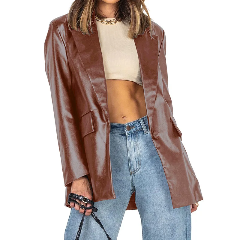 Cross border women's lapel solid color suit jacket fashionable one button slim fit long sleeved pocket jacket
Cross border women's lapel solid color suit jacket fashionable one button slim fit long sleeved pocket jacket