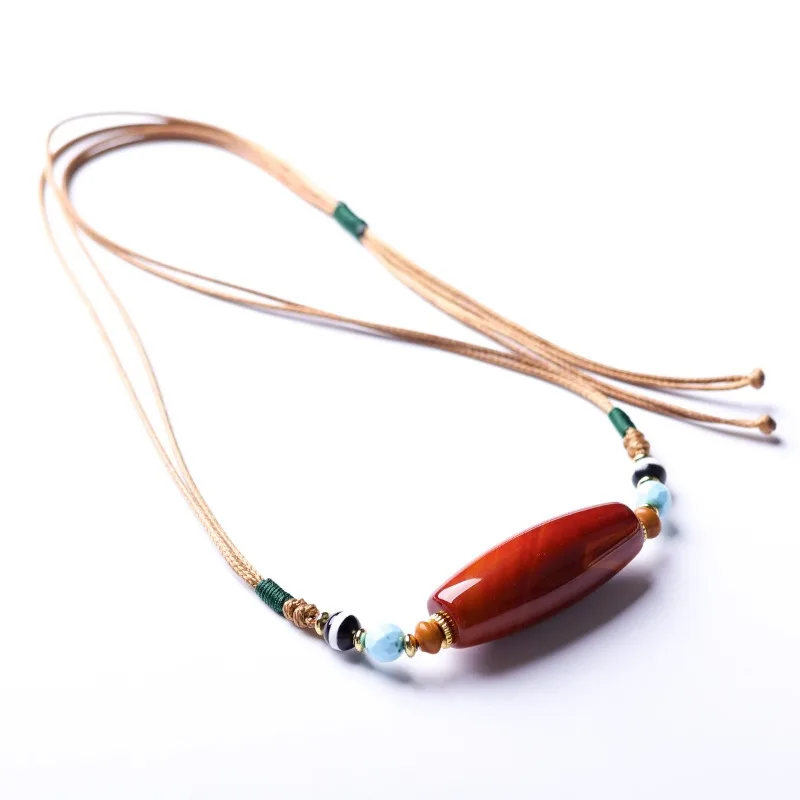 Handwoven Warring States Red Agate Dzi Bead Necklace Leather Cord Clavicle Chain Jewelry Gifts
Handwoven Warring States Red Agate Dzi Bead Necklace Leather Cord Clavicle Chain Jewelry Gifts