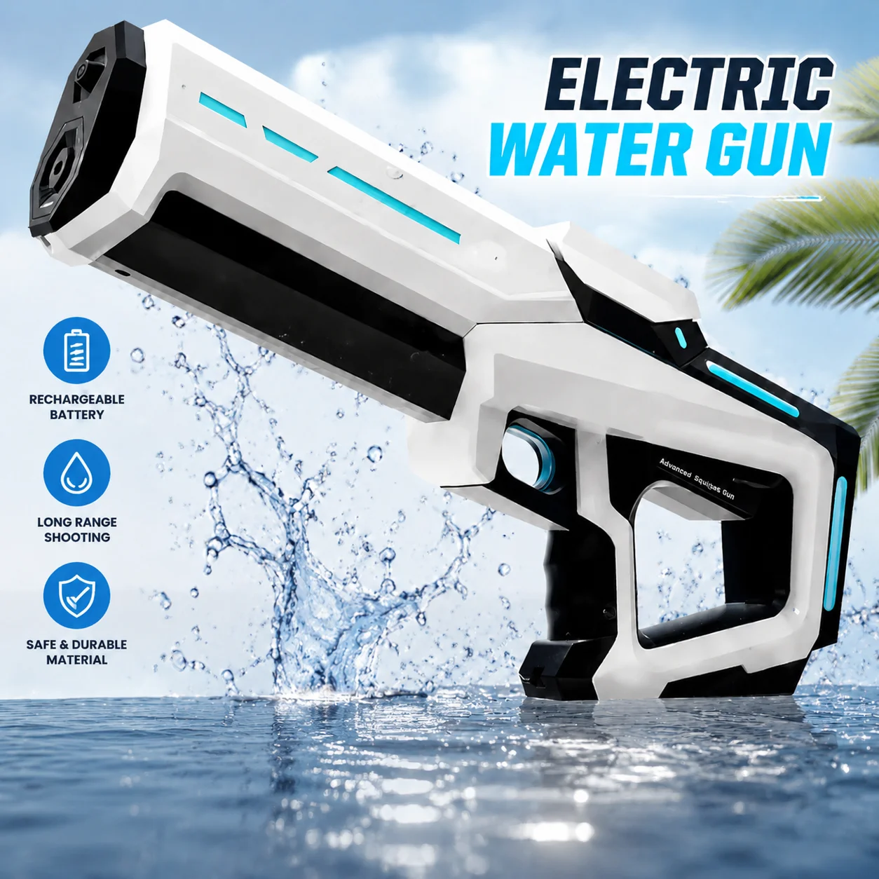 Electric Water Gun Rechargeable, High Pressure Automatic Squirt Gun White, Summer Outdoor Pool Party Toy
Electric Water Gun Rechargeable, High Pressure Automatic Squirt Gun White, Summer Outdoor Pool Party Toy