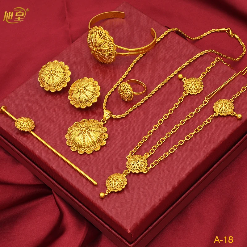 France Women Charm Jewellry Sets 24K Gold Plated Necklace Bracelet Ethiopian Ring Earrings Headdress Accessories Gifts Wholesale
France Women Charm Jewellry Sets 24K Gold Plated Necklace Bracelet Ethiopian Ring Earrings Headdress Accessories Gifts Wholesale