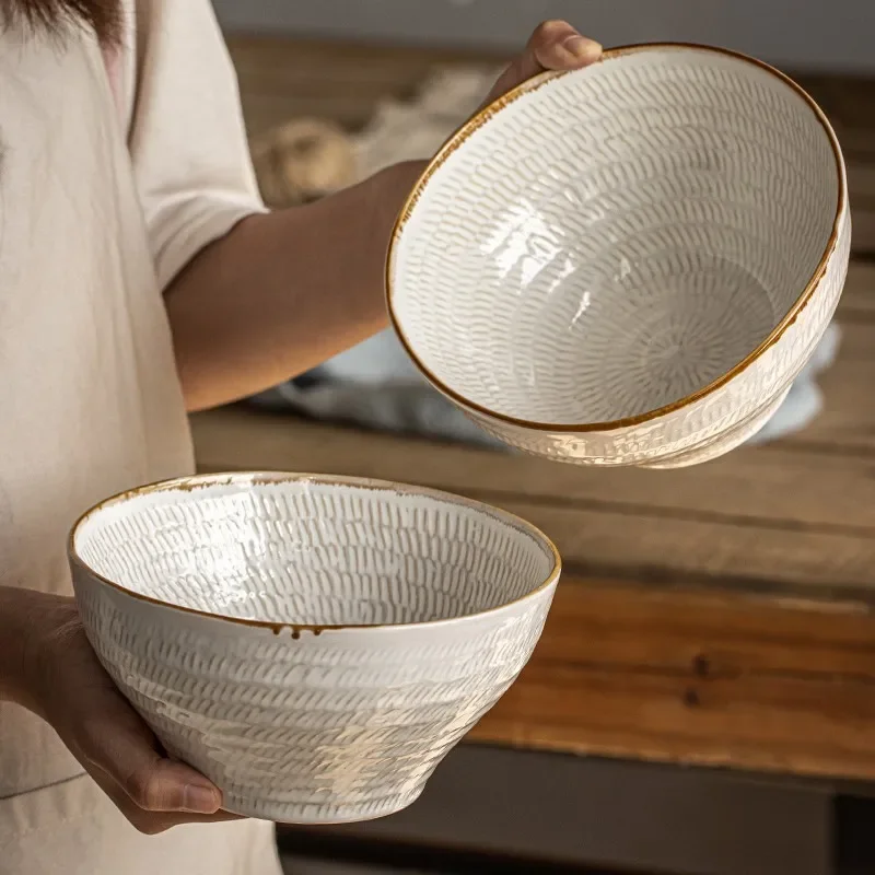 Retro Japanese Threaded Ceramic Noodle Creative High Foot Salad Soup Household Tableware Vegetable Bowl Small Bowl Wholesale
Retro Japanese Threaded Ceramic Noodle Creative High Foot Salad Soup Household Tableware Vegetable Bowl Small Bowl Wholesale