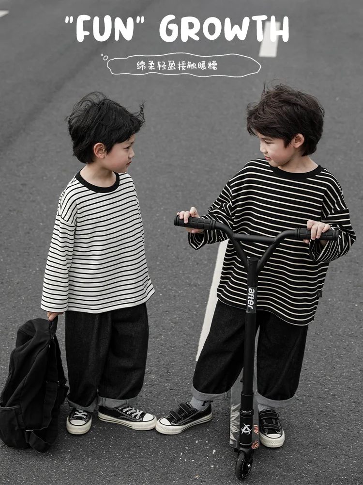 Boys' Autumn New Round Neck Pullover Striped T Shirt Long Sleeve Soft Elastic Casual Top Fashion
Boys' Autumn New Round Neck Pullover Striped T Shirt Long Sleeve Soft Elastic Casual Top Fashion