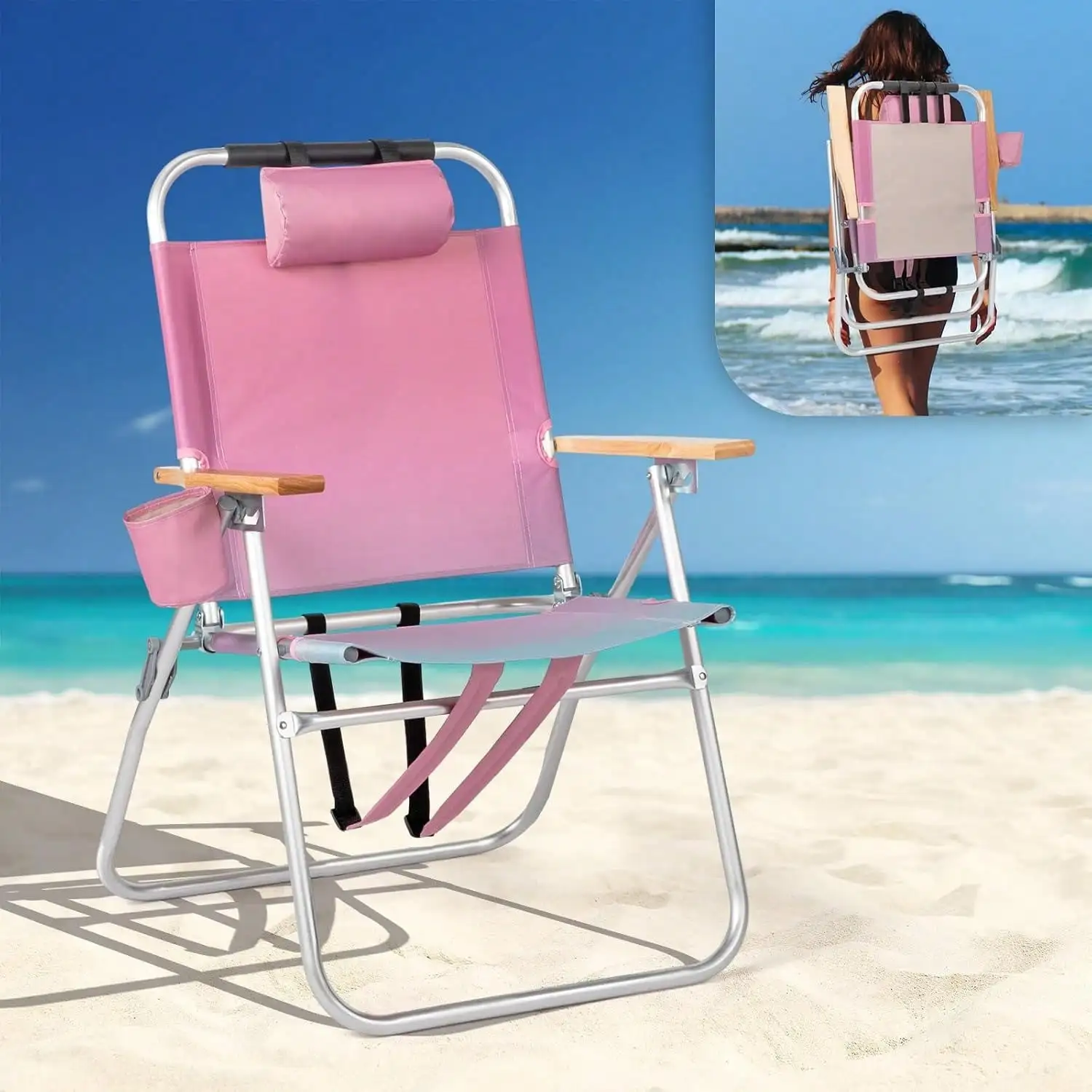 Aluminum Backpack Beach Chair – Tall Beach Chairs for Adults, Portable Adjustable Straps, 3-Position Reclining 
Aluminum Backpack Beach Chair – Tall Beach Chairs for Adults, Portable Adjustable Straps, 3-Position Reclining