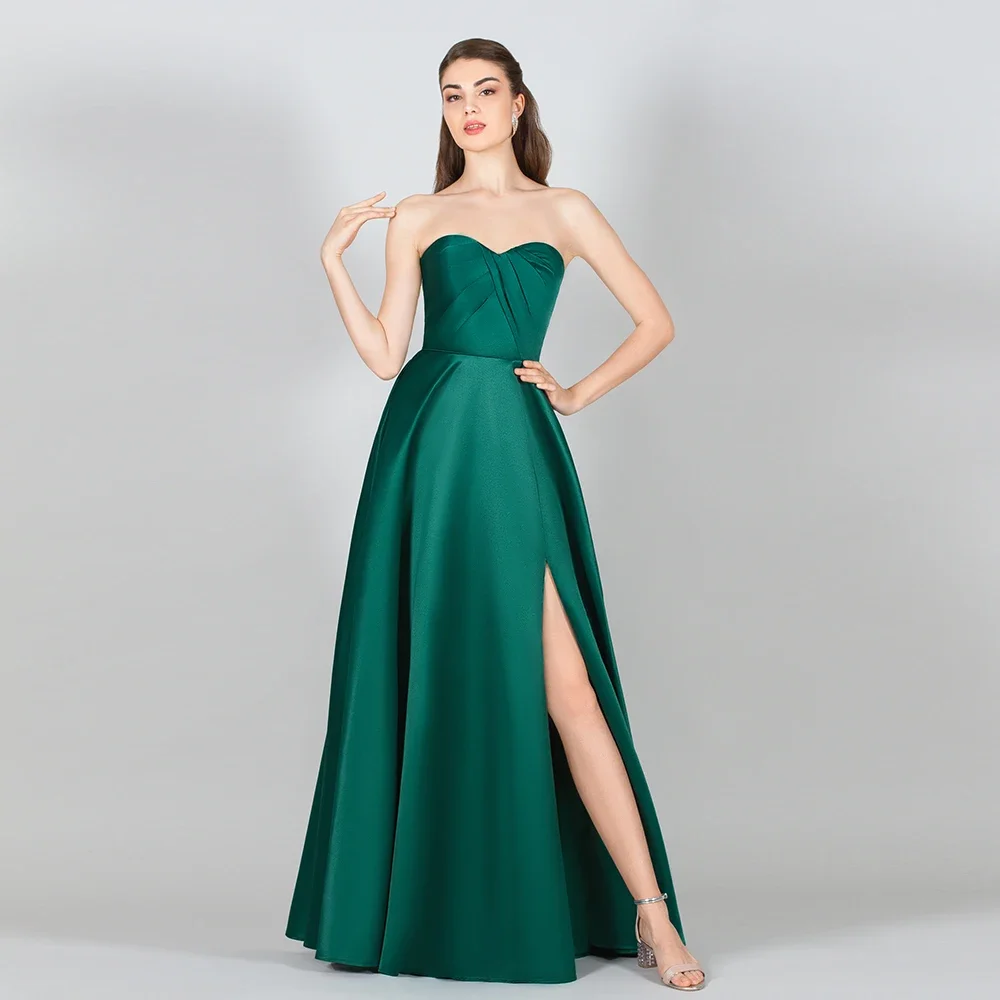 Simple Strapless A-Line Prom Gown Side High Split Long Satin Formal Evening Dresses Backless Floor-Length Green Party Dress
Simple Strapless A-Line Prom Gown Side High Split Long Satin Formal Evening Dresses Backless Floor-Length Green Party Dress