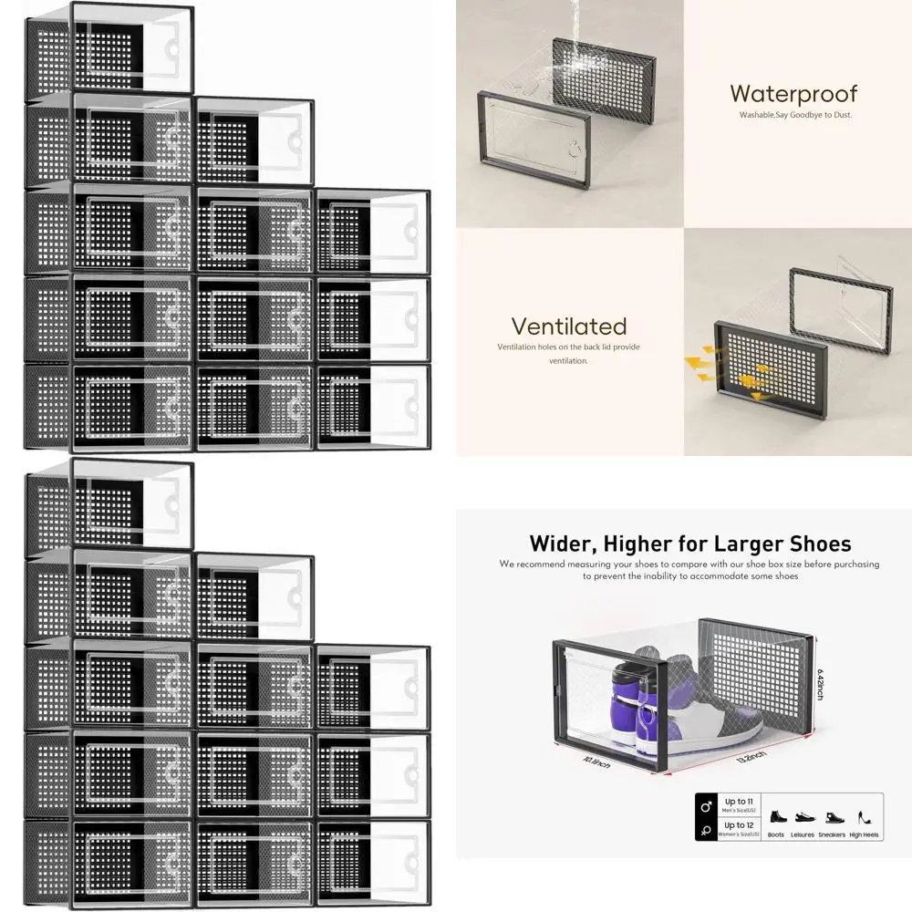 Clear Plastic Stackable Shoe Storage Boxes - 12 Pack, Organizers for Sneaker and Toy Storage in Entryway, Closet, Under Bed
Clear Plastic Stackable Shoe Storage Boxes - 12 Pack, Organizers for Sneaker and Toy Storage in Entryway, Closet, Under Bed