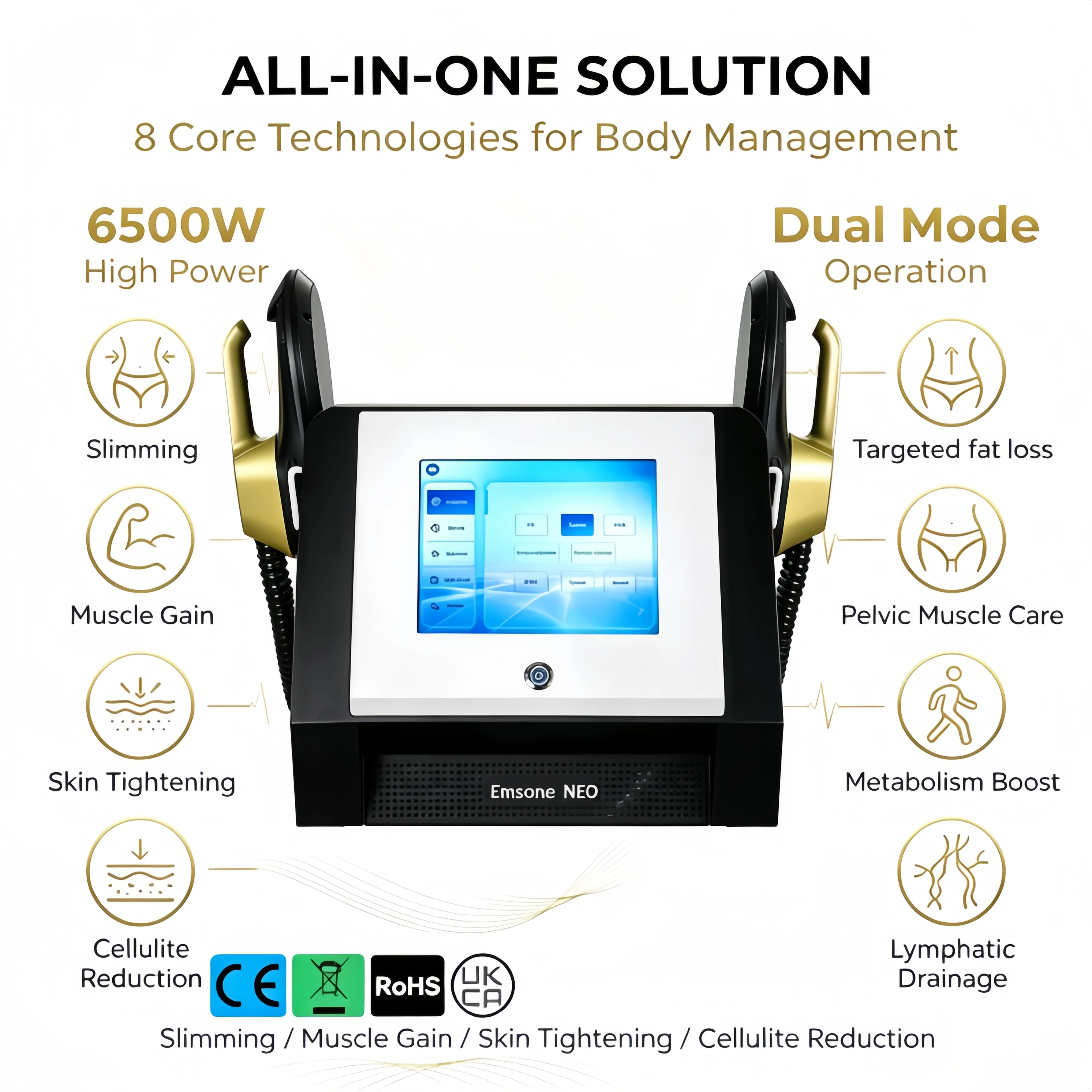 EMSone NEO RF 15 Tesla 6500W 200HZ Body Sculpt Machine Skin Tightening Fat Burning Muscle Building Butt Lifting Weight Loss
EMSone NEO RF 15 Tesla 6500W 200HZ Body Sculpt Machine Skin Tightening Fat Burning Muscle Building Butt Lifting Weight Loss