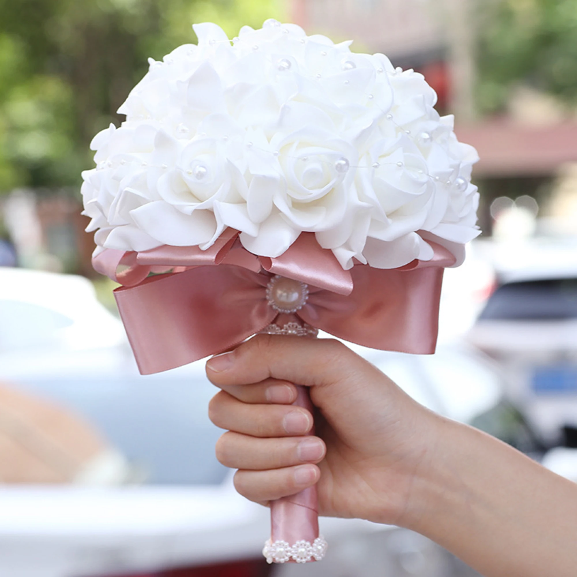 Elegant Artificial Flower Bouquet with Faux Pearls and Satin Ribbon Bow for Wedding Bridesmaids Ceremony Home Decor
Elegant Artificial Flower Bouquet with Faux Pearls and Satin Ribbon Bow for Wedding Bridesmaids Ceremony Home Decor