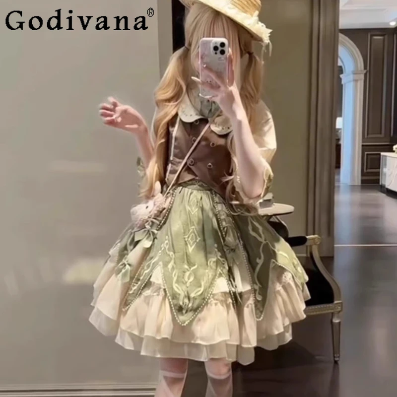 Green Gentle Japanese Style Lolita Skirt Outfits Women Vest Shirt Short Skirt Suit Female Lolita Sweet Elegant Princess Set
Green Gentle Japanese Style Lolita Skirt Outfits Women Vest Shirt Short Skirt Suit Female Lolita Sweet Elegant Princess Set