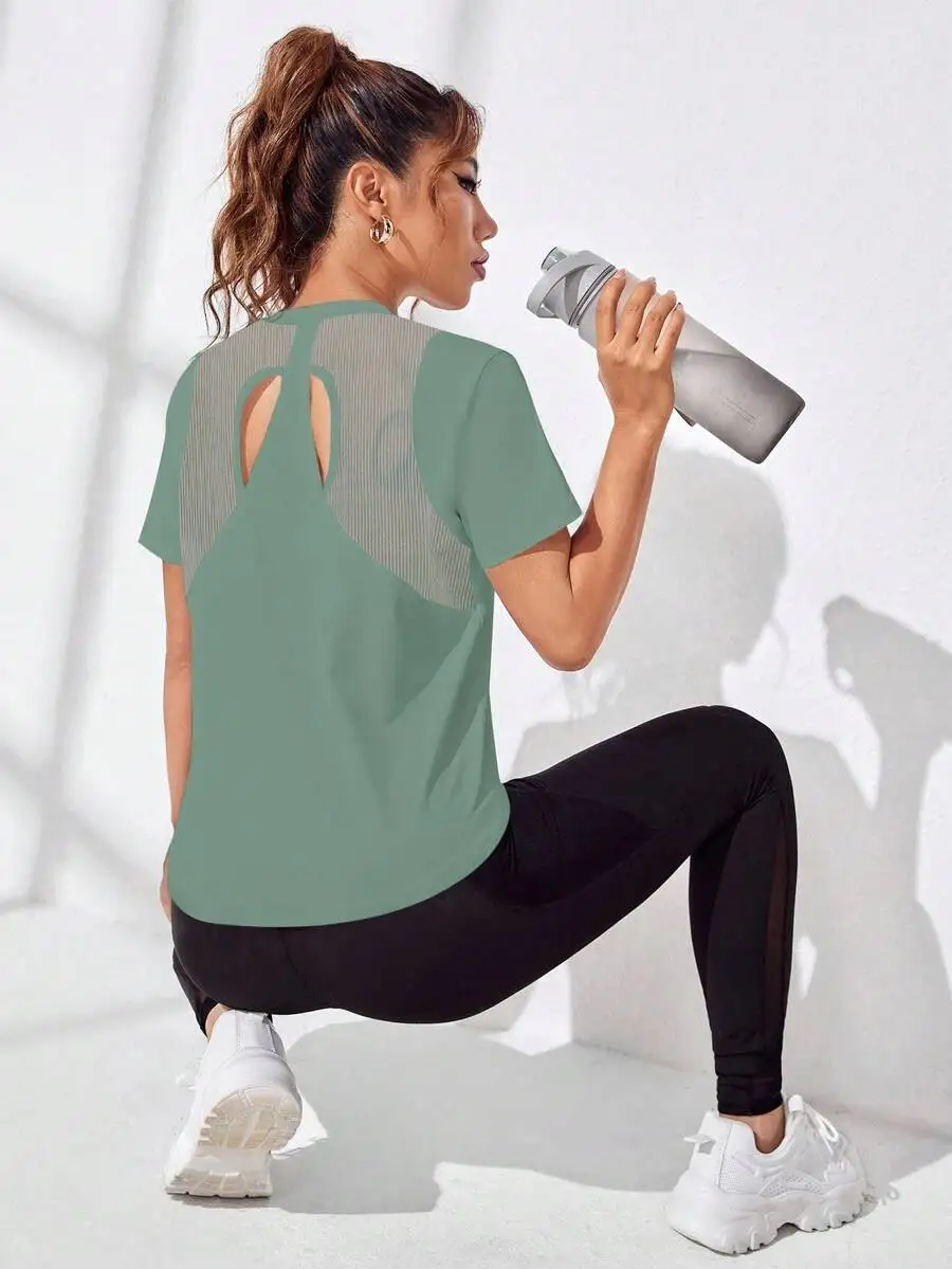 Womens Solid Color Sport Short Sleeve T-Shirt With Mesh Back For Gym Workout
Womens Solid Color Sport Short Sleeve T-Shirt With Mesh Back For Gym Workout