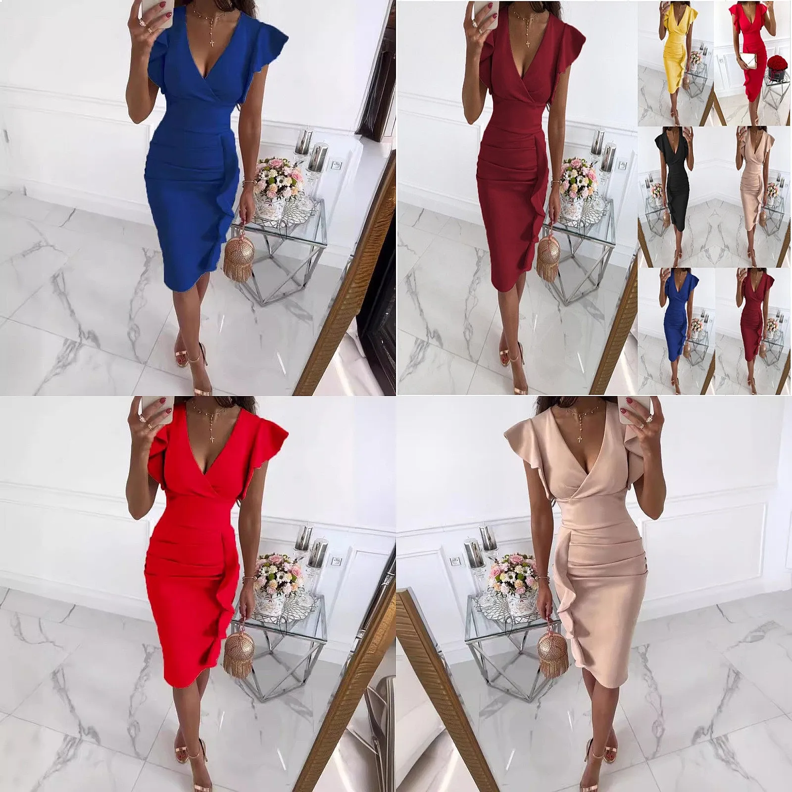 V Neck Bodycon Dress Ruched Ruffle Wrap Pencil Dresses Evening Gown Spring Summer
V Neck Bodycon Dress Ruched Ruffle Wrap Pencil Dresses Evening Gown Spring Summer