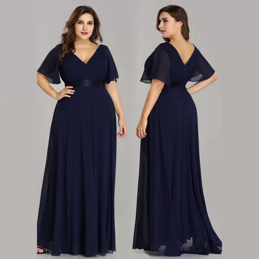 Navy Chiffon Plus Size Mother of Bride Gown Front Back V Neck Ruffle Short Sleeve Satin Waistband Floor Length Custom Dress
Navy Chiffon Plus Size Mother of Bride Gown Front Back V Neck Ruffle Short Sleeve Satin Waistband Floor Length Custom Dress