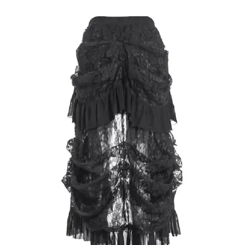 Gotik siyah uzun Bustle dantel fırfır etek cadılar bayramı victoria kostüm kadınlar Punk oversdance firar dans ziyafet Overdress