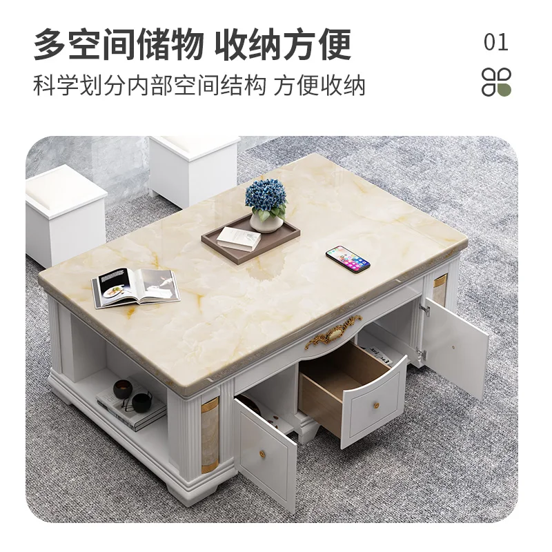 Simple modern solid wood white natural marble flat coffee table small apartment living room household table storage
Simple modern solid wood white natural marble flat coffee table small apartment living room household table storage