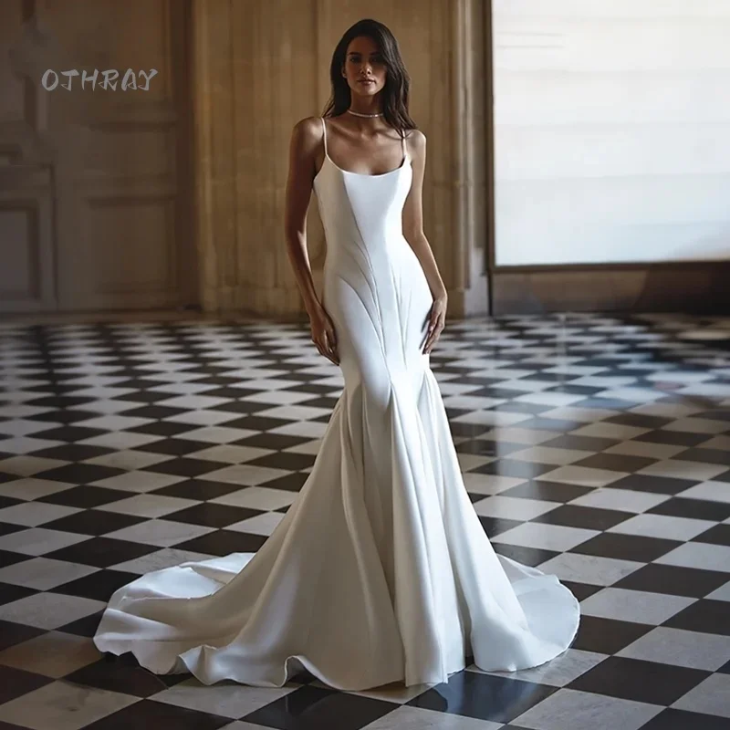 Elegant Mermaid Court Train Spaghetti Straps Wedding Dress Simple Plain Satin Draped Bridal Gown Vestido De Noiva for Bride
Elegant Mermaid Court Train Spaghetti Straps Wedding Dress Simple Plain Satin Draped Bridal Gown Vestido De Noiva for Bride