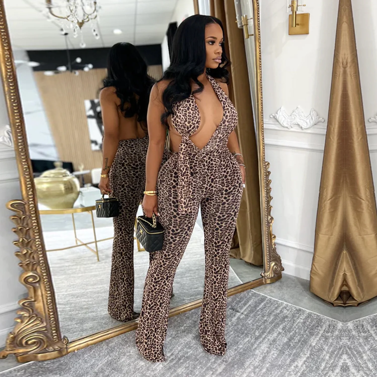 HLJ Sexy Leopard Print Bodycon Jumpsuits Woman Halter Hollow-out Backless Rompers Female Party Clubwear Overalls 2025 Winter New
HLJ Sexy Leopard Print Bodycon Jumpsuits Woman Halter Hollow-out Backless Rompers Female Party Clubwear Overalls 2025 Winter New