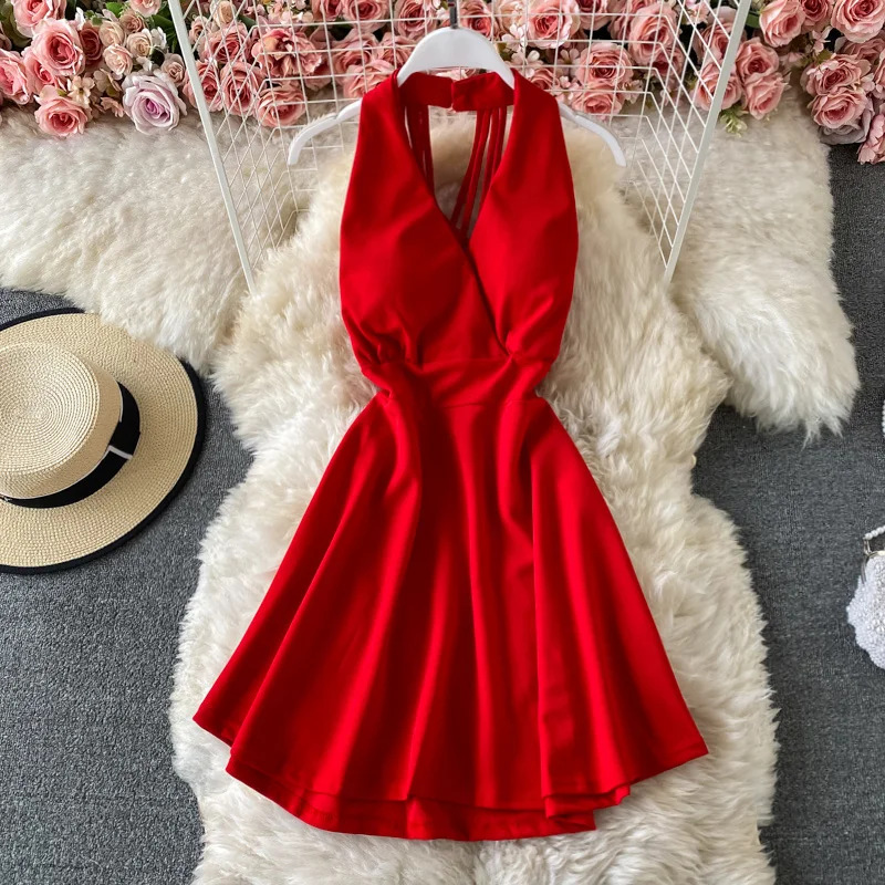2024 Summer New Dress Women's Solid Color Sleeveless Neck-Mounted Straps Backless A-Line Mini Deep V-Neck Dresses for Party
2024 Summer New Dress Women's Solid Color Sleeveless Neck-Mounted Straps Backless A-Line Mini Deep V-Neck Dresses for Party