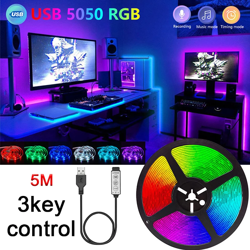 5MRGB 5050 3 Keys Control USB Led Strip Lights DC5V USB Tape With Remote Control Color Change Lamp for Indoor Bedroom Decoration
5MRGB 5050 3 Keys Control USB Led Strip Lights DC5V USB Tape With Remote Control Color Change Lamp for Indoor Bedroom Decoration